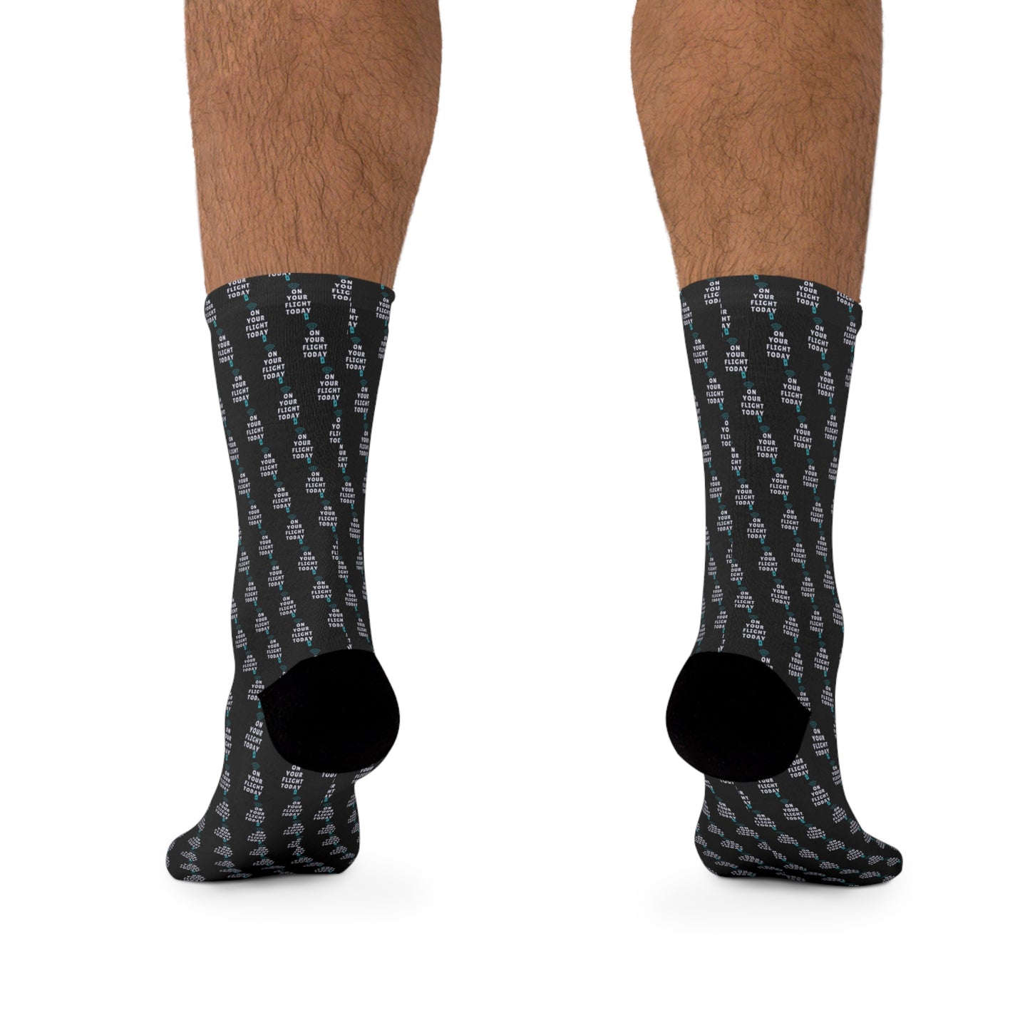 Back of Male hairy legs wearing OYFT socks
