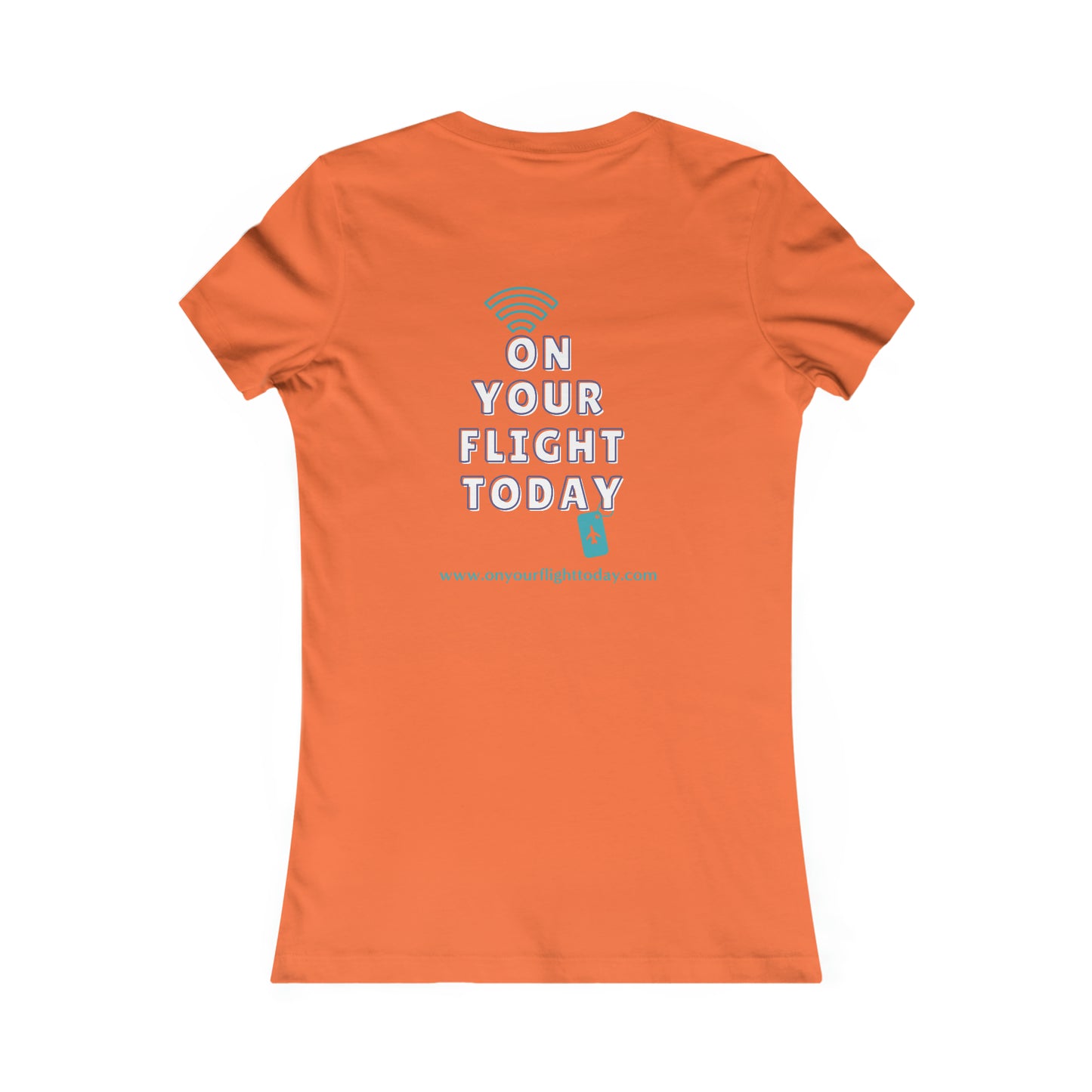 Orange back of tee with the On Your Flight Today logo 