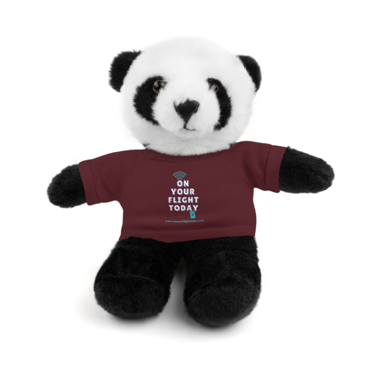 Panda Bear wearing OYFT tee in maroon. 