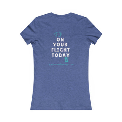 Heather True Royal back of tee with the On Your Flight Today logo 