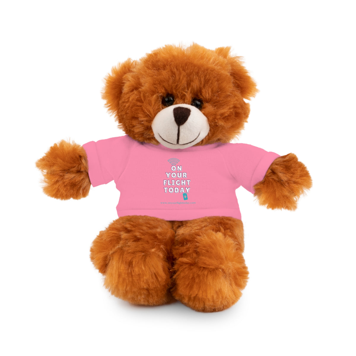 Bear wearing OYFT tee in pink. 