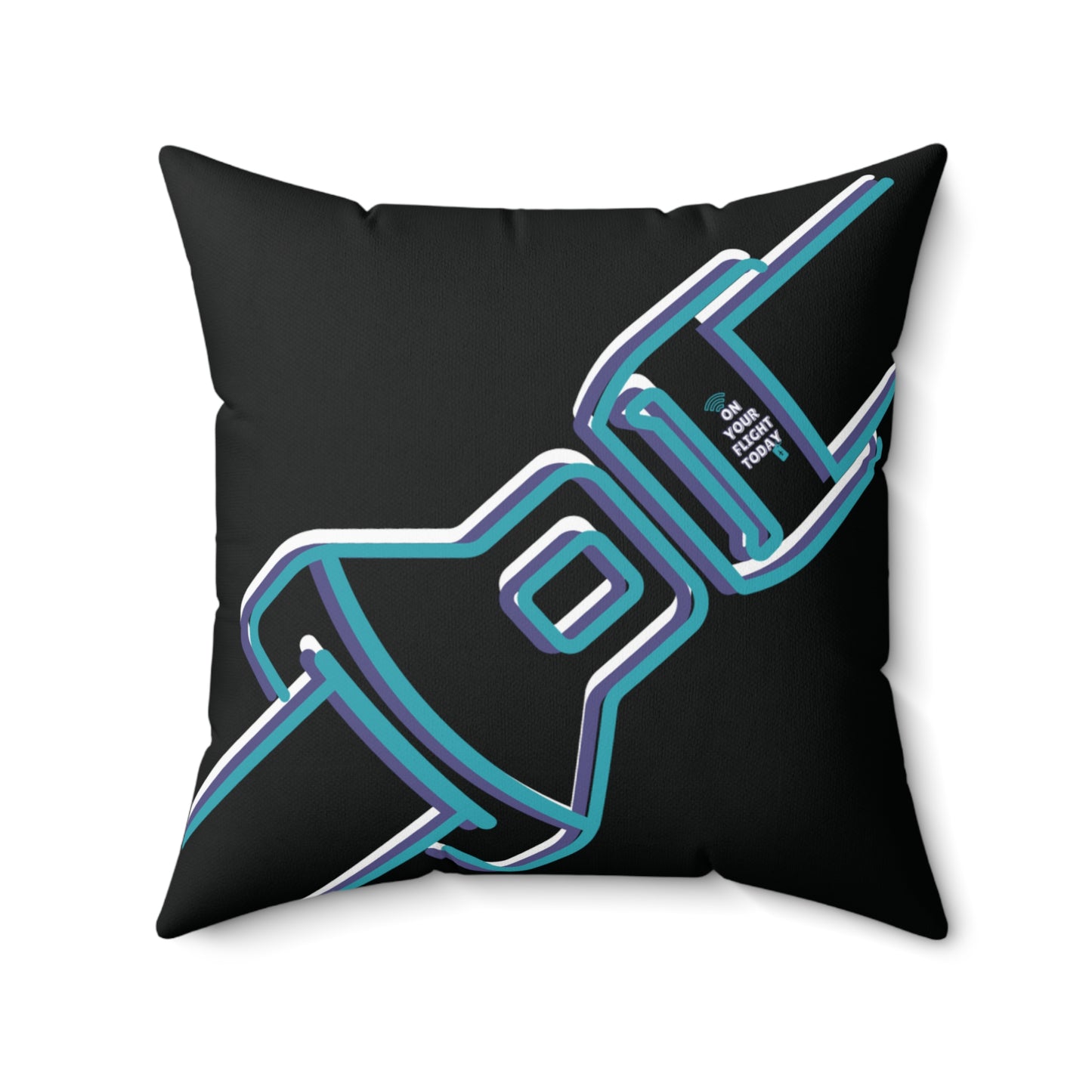 Back Black pillow with airplane seatbelt silhouette with OYFT logo