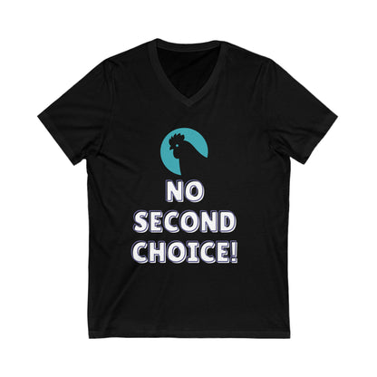  Black tee with green outline of a chickens head in red . Below is text 'No second choice!'