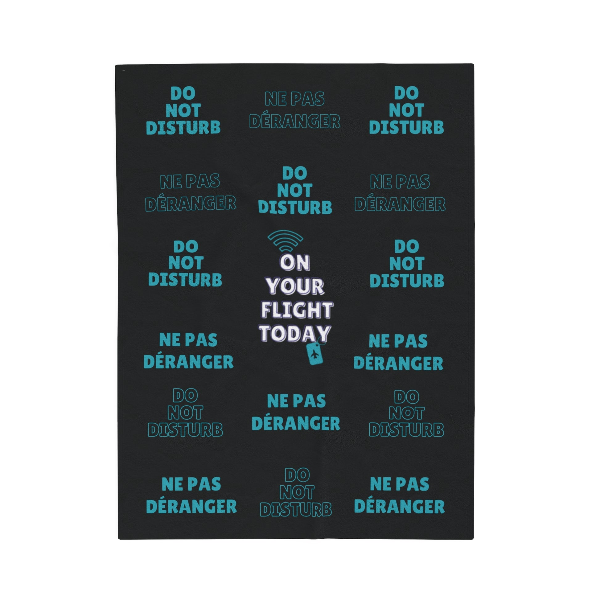 Black blanket with text 'Do not disturb / Ne pas deranger' printed in green with the OYFT logo in the center.