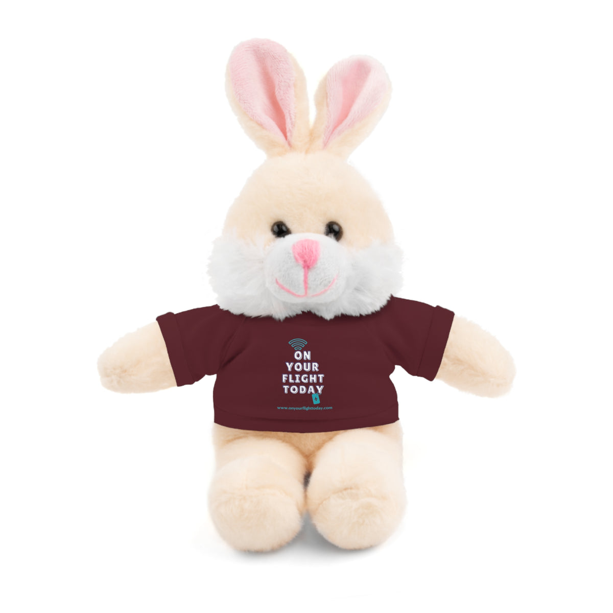 Bunny wearing OYFT tee in maroon.