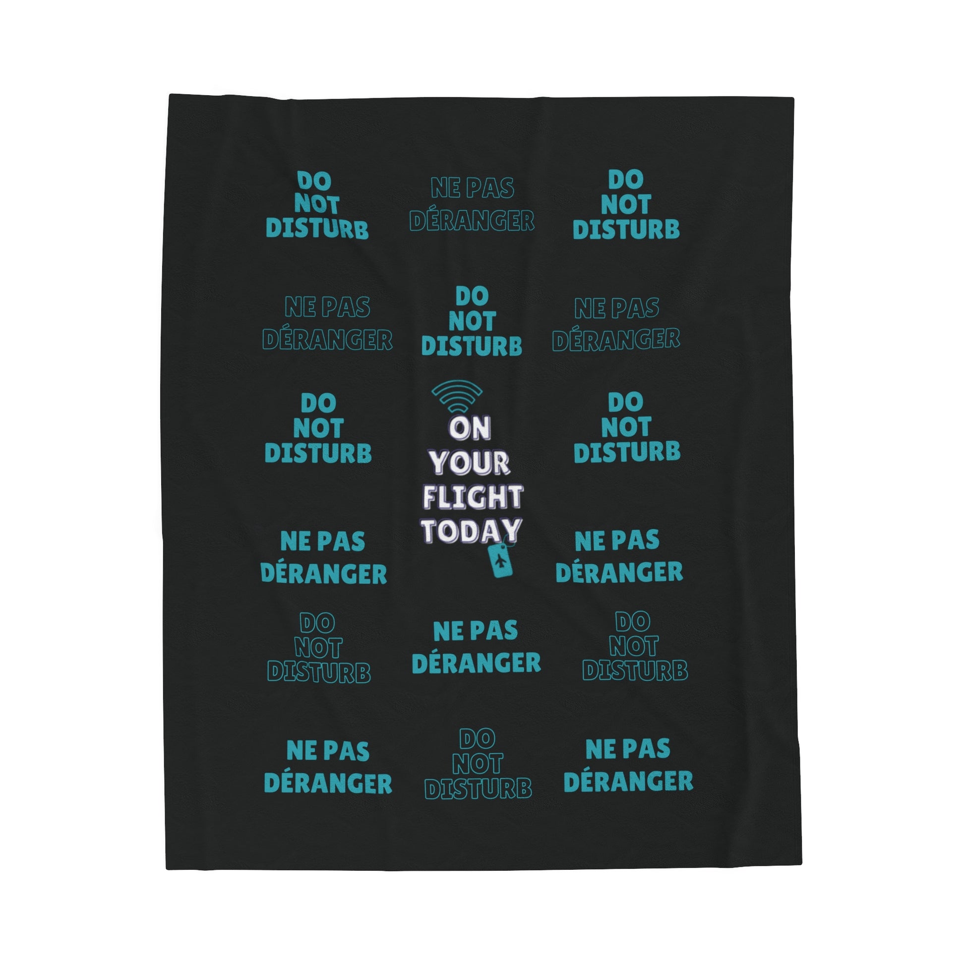 Black blanket with text 'Do not disturb / Ne pas deranger' printed in green with the OYFT logo in the center.