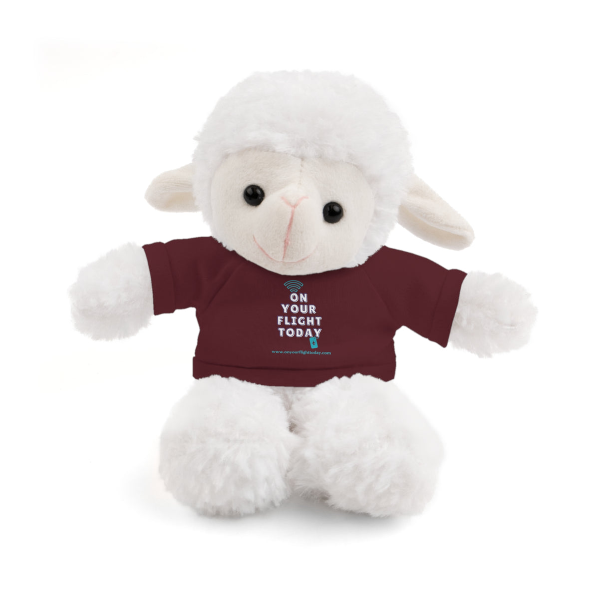 White sheep wearing OYFT tee in maroon.