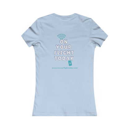 Baby Blue back of tee with the On Your Flight Today logo 