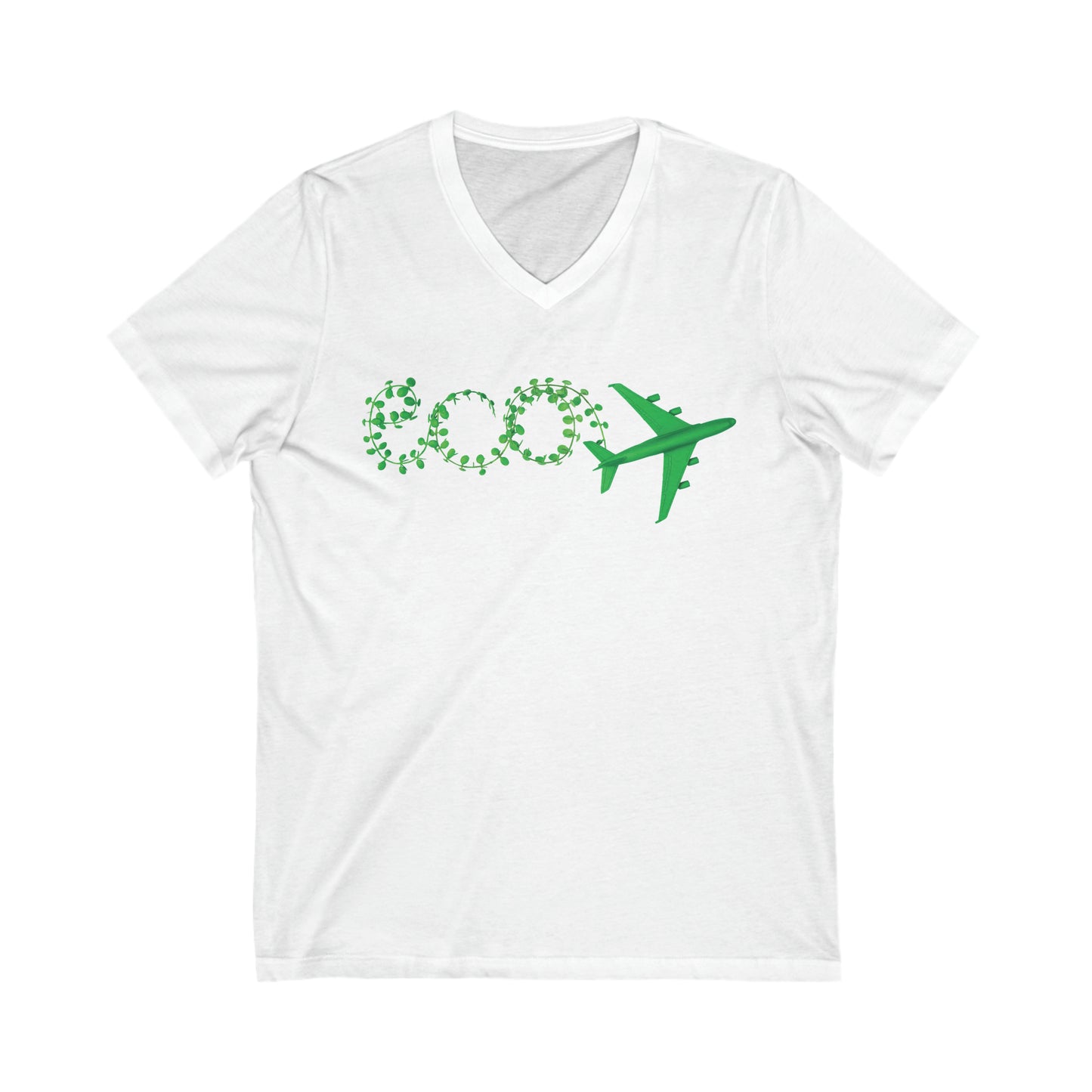 White  tee with text eco and green plane. 