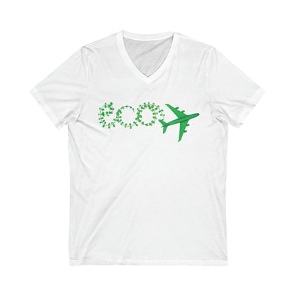 White  tee with text eco and green plane. 