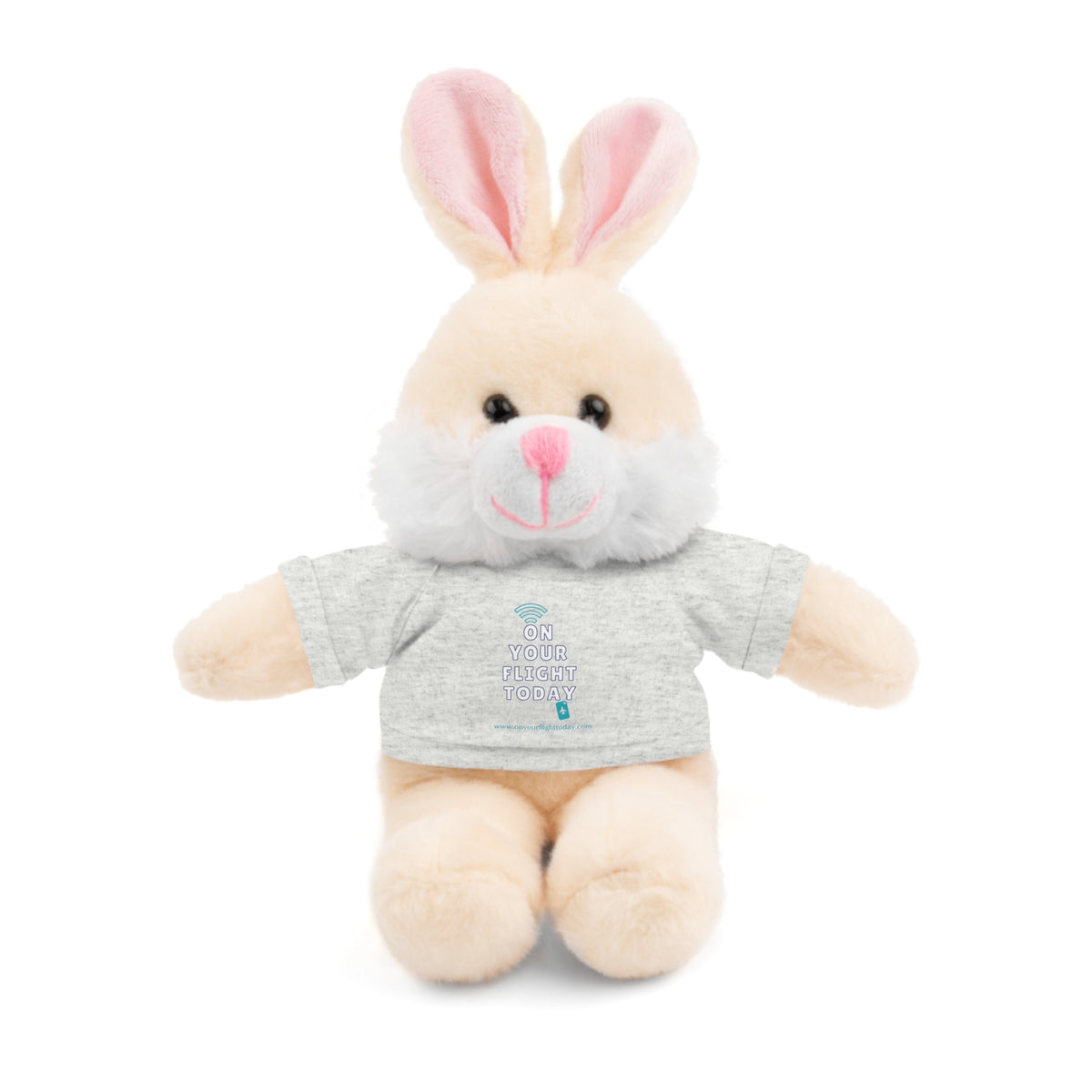 Bunny rabbit wearing OYFT tee in ash.