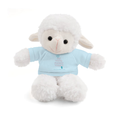 White sheep wearing OYFT tee in light blue.
