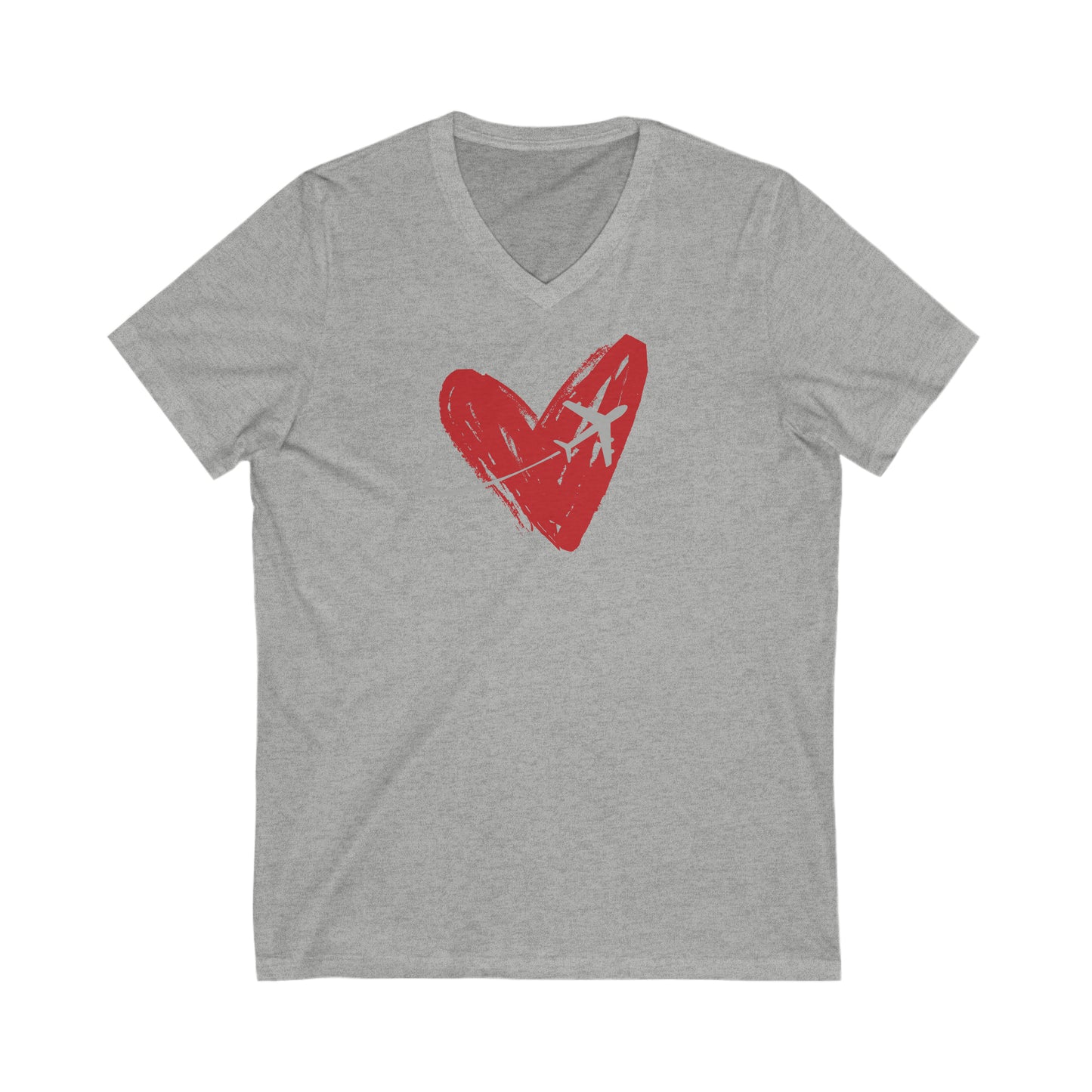Gray tee with red heart and airplane 