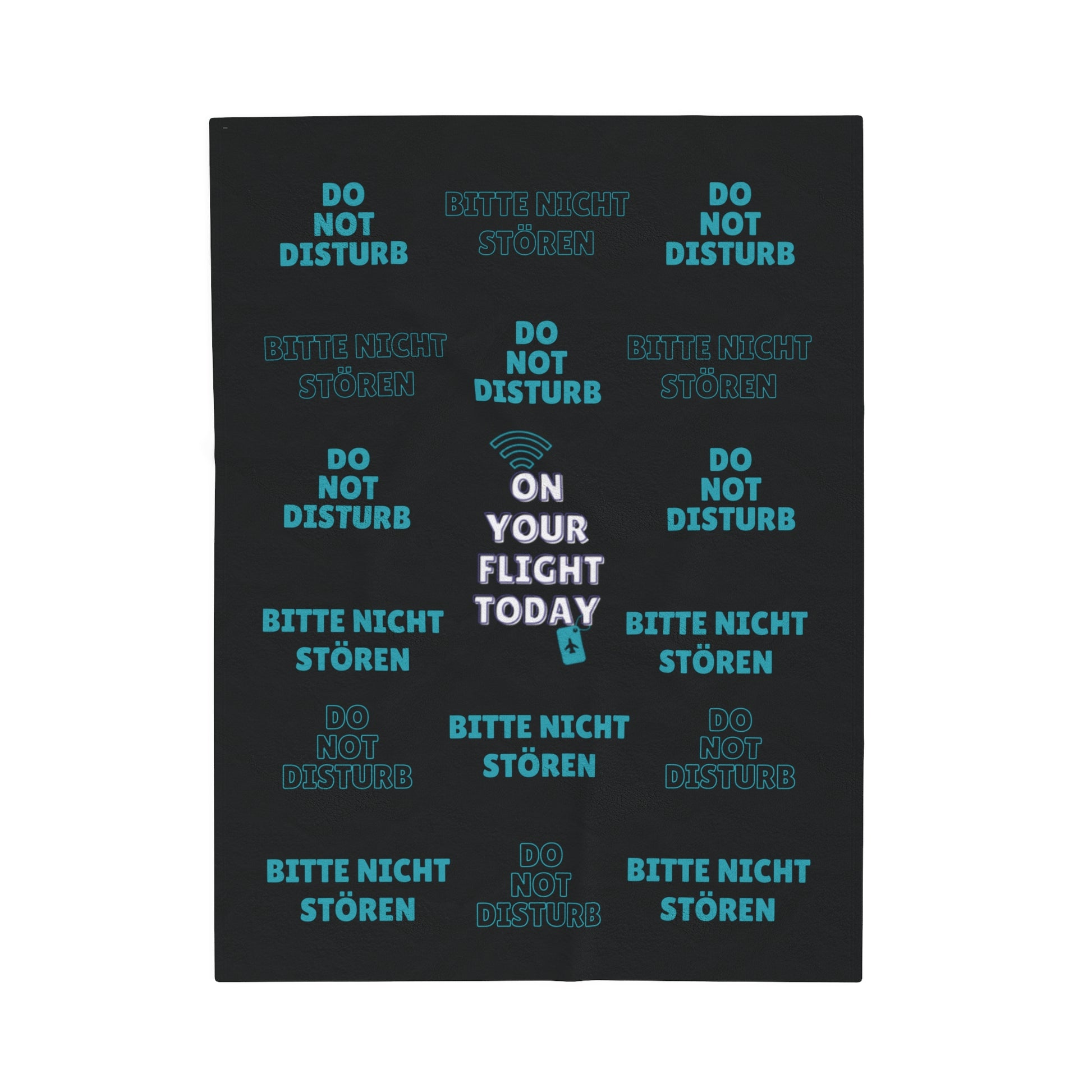 Black blanket with text 'Do not disturb' and 'Bitte nicht storen' wit OYFT logo in the middle.
