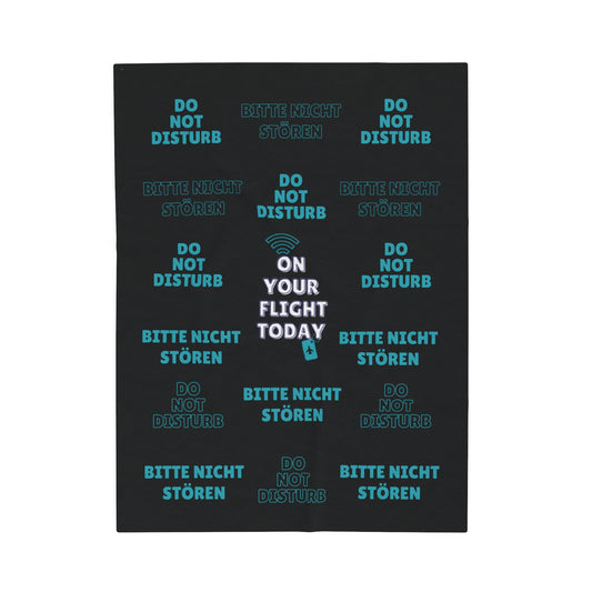 Black blanket with text 'Do not disturb' and 'Bitte nicht storen' wit OYFT logo in the middle.