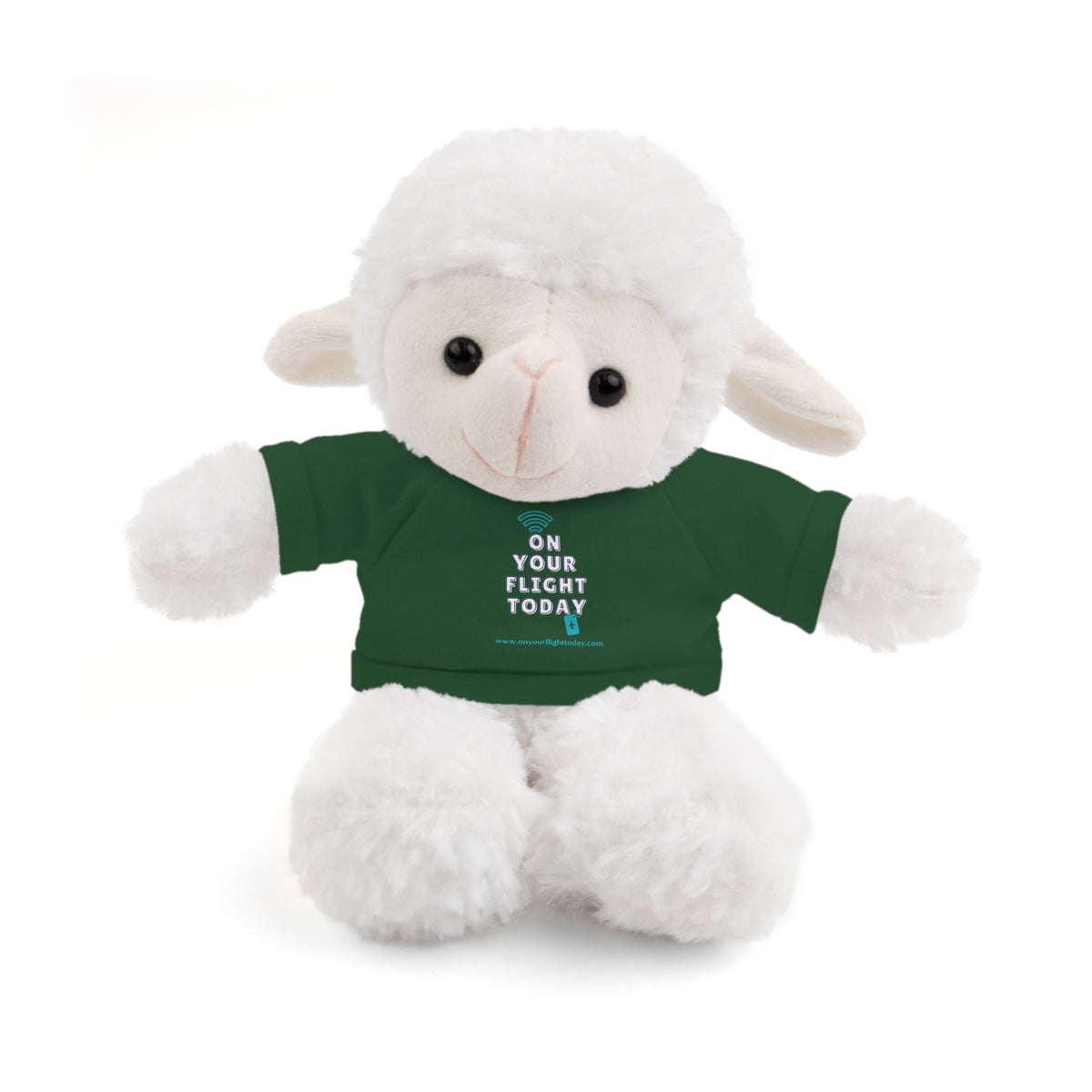 White sheep wearing OYFT tee in green. 