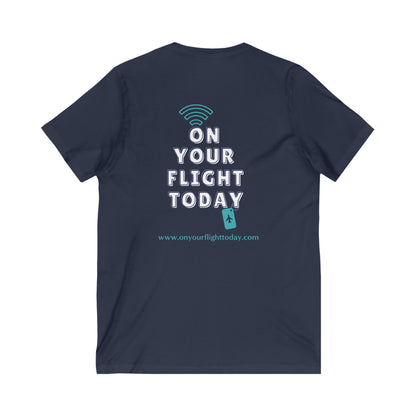 Navy back of tee with the On Your Flight Today logo 