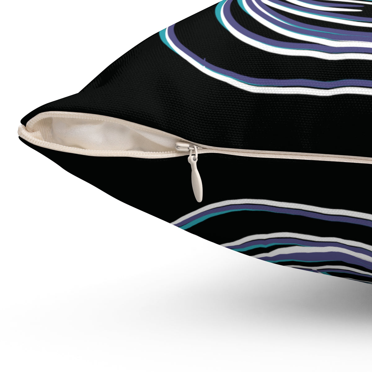 Side view of pillow showing quality zipper