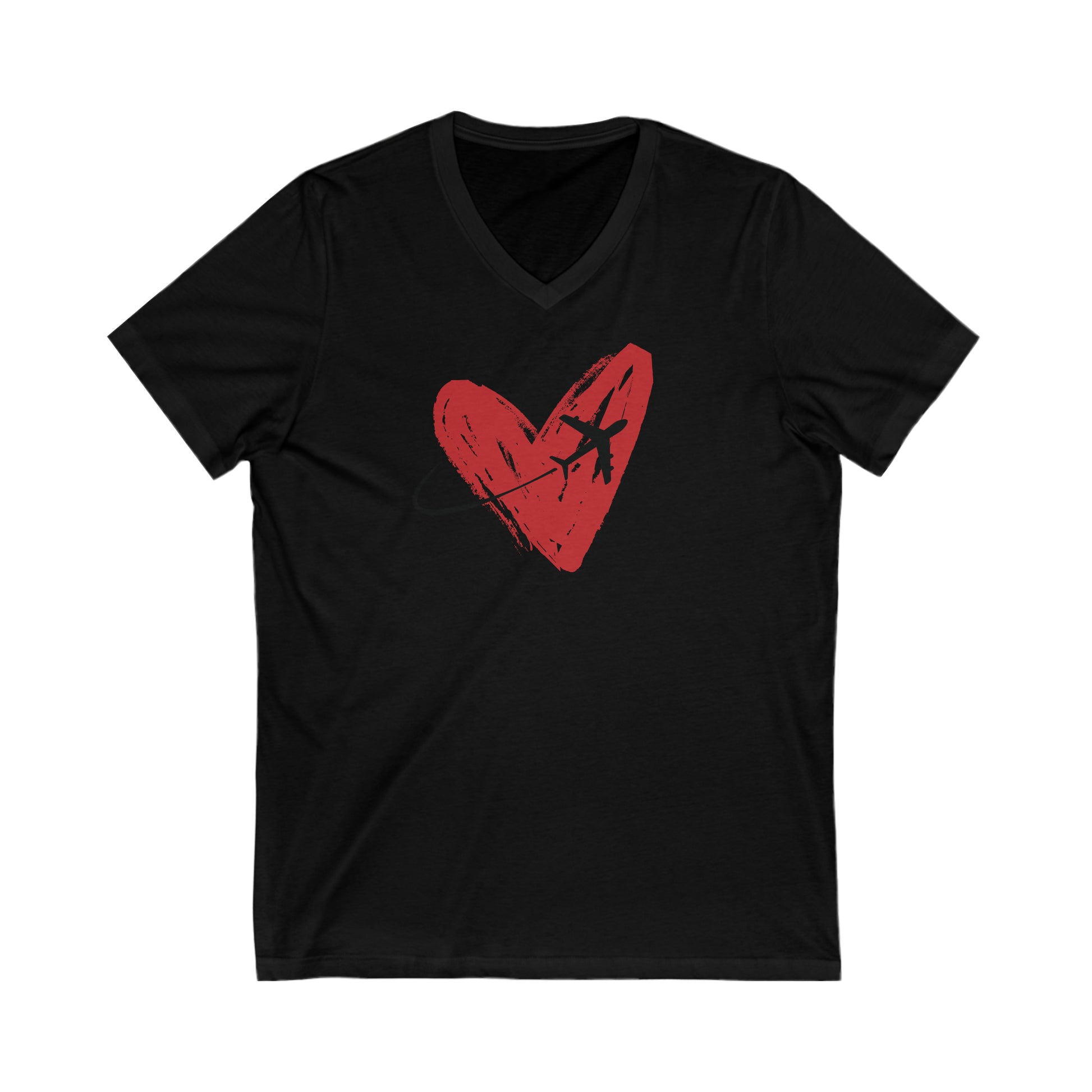 Black tee with red heart and airplane 