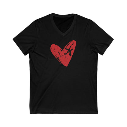 Black tee with red heart and airplane 
