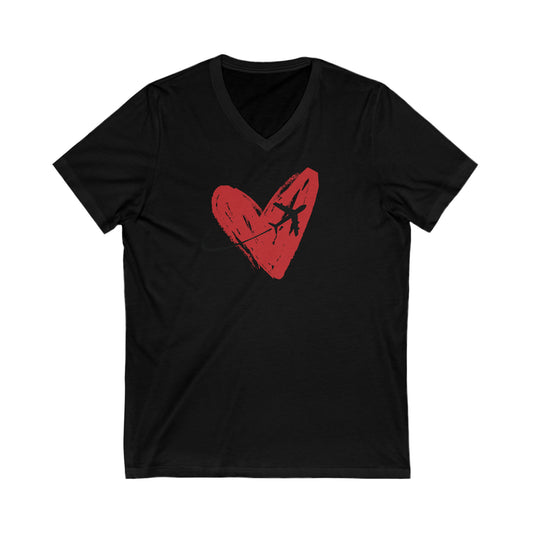 Black tee with red heart and airplane 