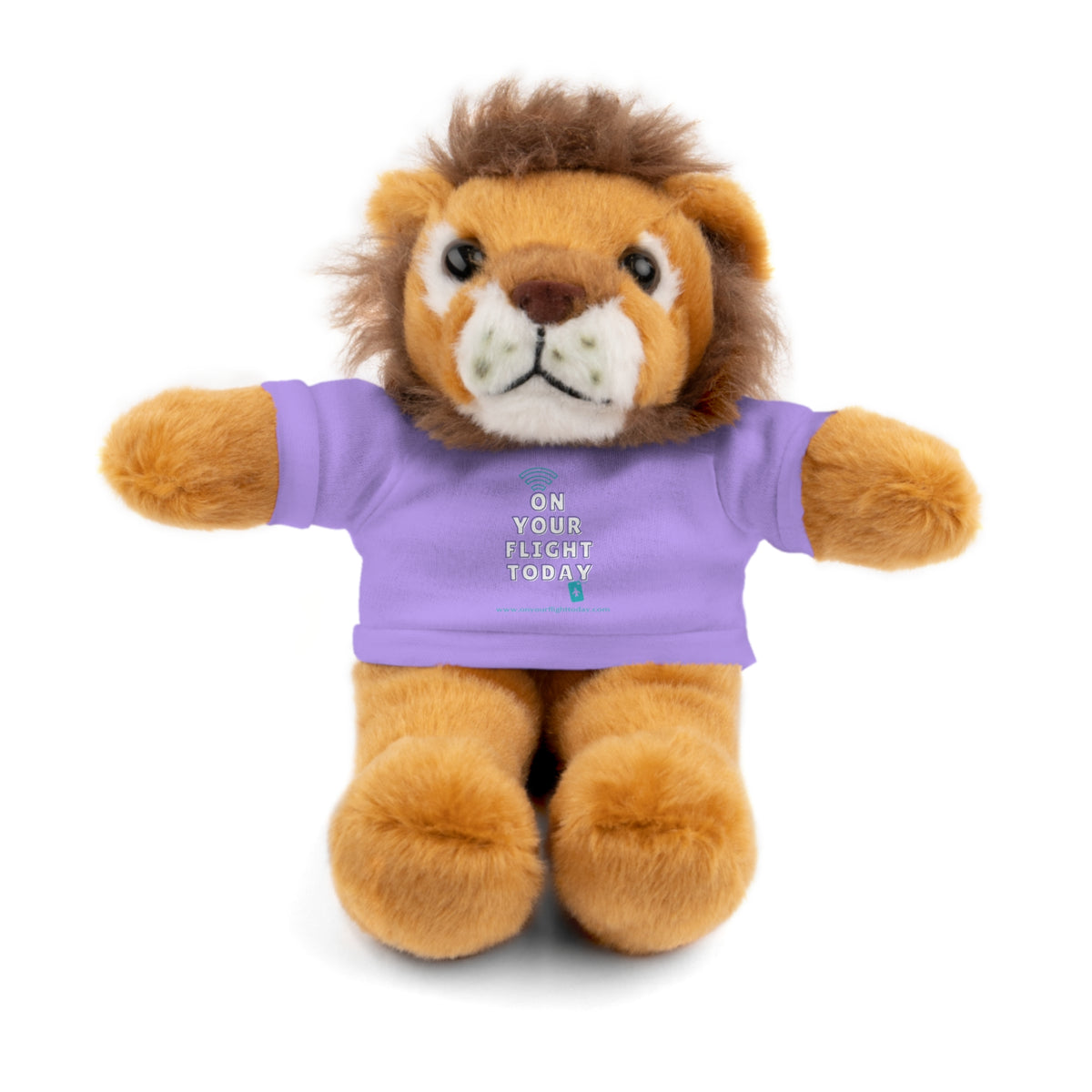 Lion wearing OYFT tee in lavender.