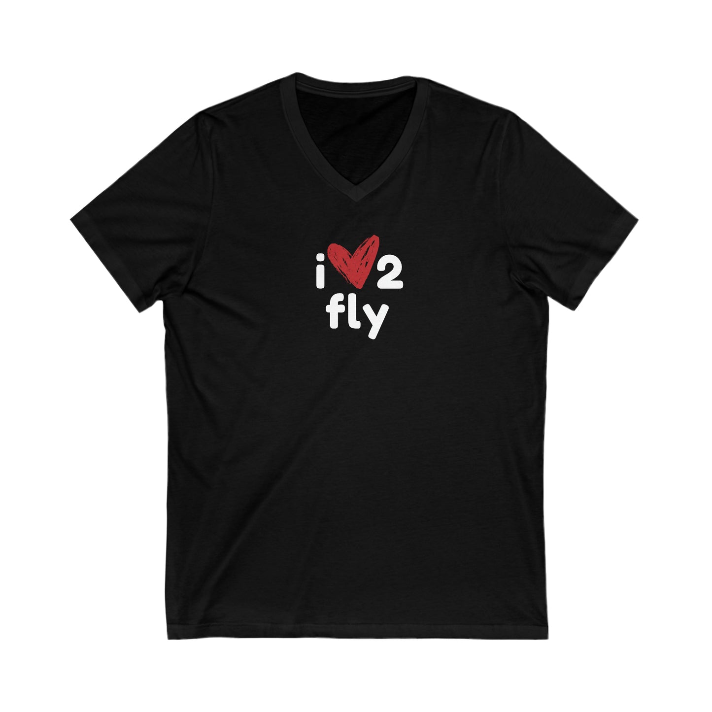 Black tee with text 'I' then a heart shape then '2' and below text 'fly'