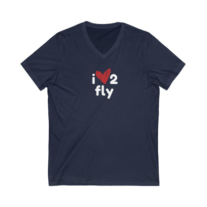 Navy  tee with text 'I' then a heart shape then '2' and below text 'fly'