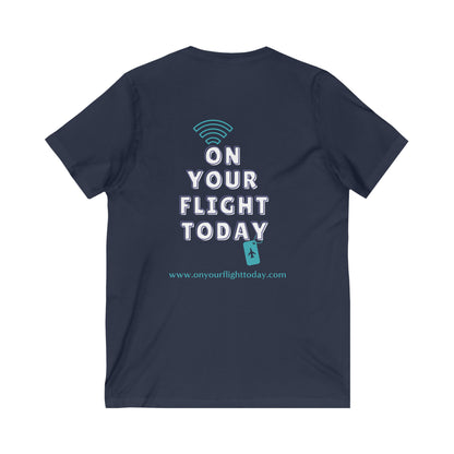 Navy back of tee with the On Your Flight Today logo 