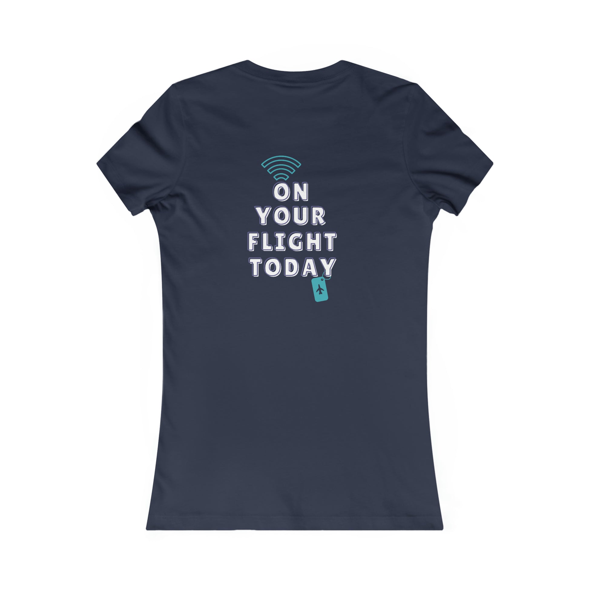 Navy back of tee with the On Your Flight Today logo 