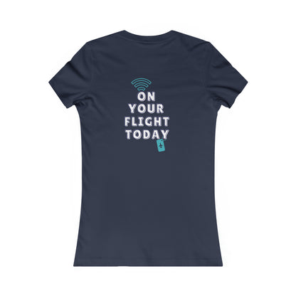 Navy back of tee with the On Your Flight Today logo 